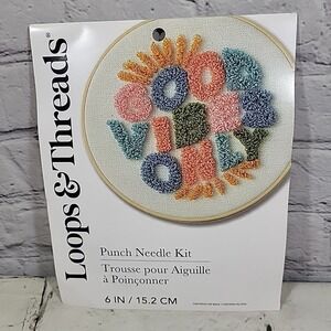Loops & Threads Punch Needle Kit Good Vibes Only Hoop Floss & Needle NEW